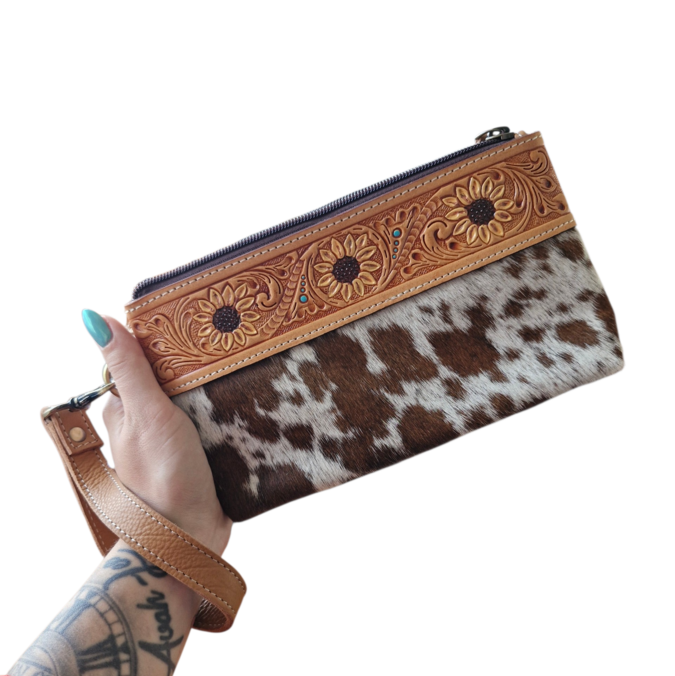 Breeze Sunflower Tooled Clutch